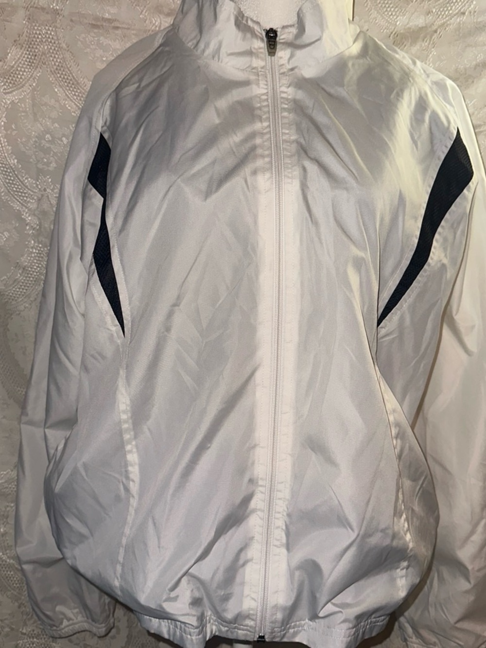 Men's White Windbreaker Jacket with Navy Accents